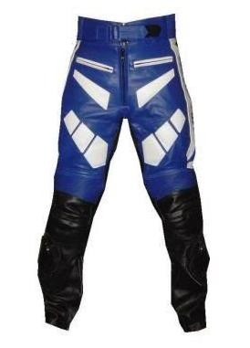 Leather Motorbike Trouser(Motorbike Leather Pants ) White Blue Black with kevlar